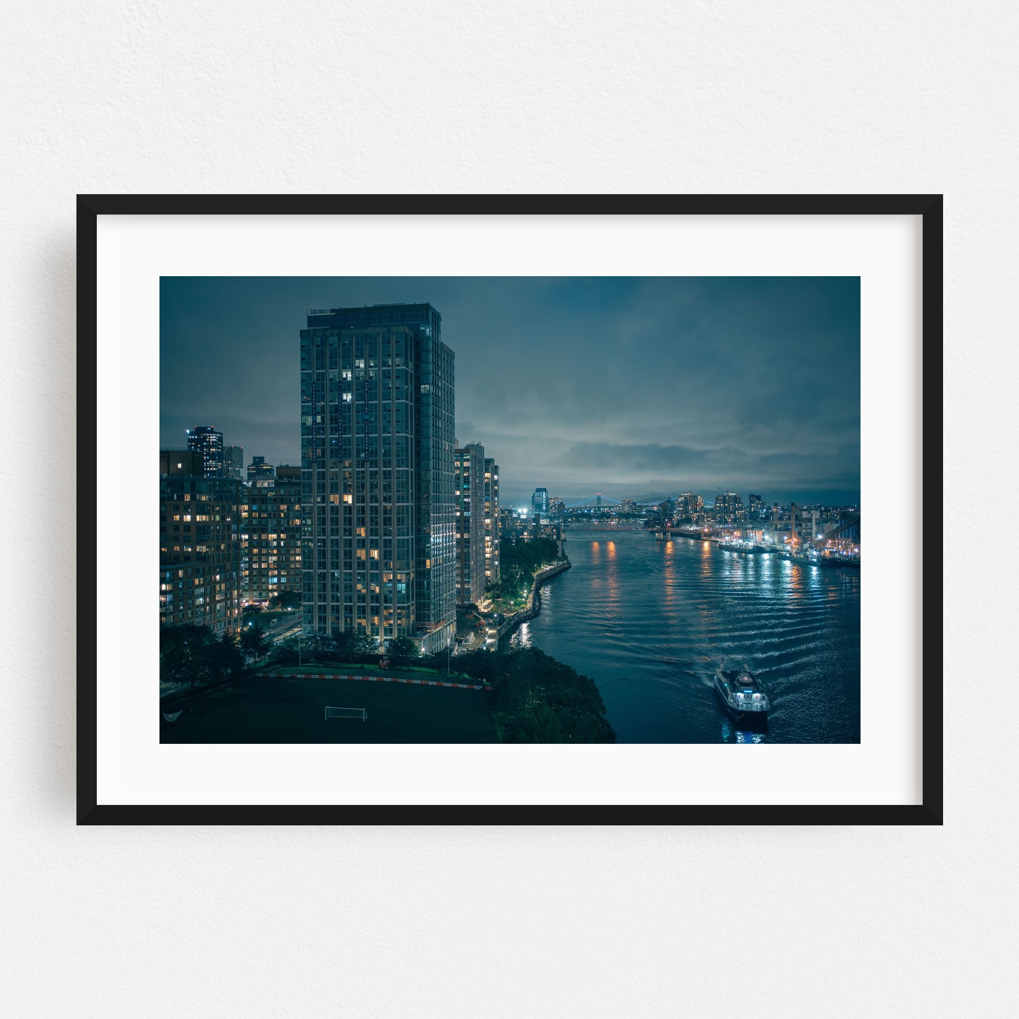"Roosevelt Island and the East River" Framed Wall Art Print for wholesale by The Americana Project